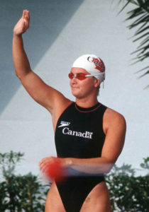 Canada's Andrea Nugent competing in the swimming event at the 1992 Olympic games in Barcelona. (CP PHOTO/ COA/Ted Grant) Andrea Nugent du Canada participe en natation aux Jeux olympiques de Barcelone de 1992. (PC Photo/AOC)