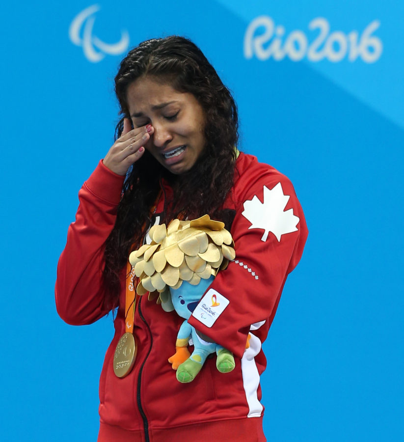 Rio de Janeiro-14/9/2016- Canadian swimmer Katarina Roxon wins gold in the woman's 100m breaststroke at the Olympic Aquatics Stadium at the 2016 Paralympic Games in Rio. Photo Scott Grant/Canadian Paralympic Committee