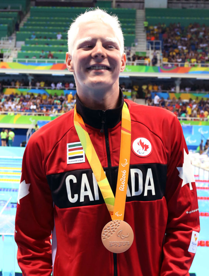 Rio de Janeiro-17/9/2016- Canadian swimmer Nicolas Turbide wins bronze in the men's 100m backstroke final at the Olympic Aquatics Centre during the 2016 Paralympic Games in Rio. Photo Scott Grant/Canadian Paralympic Committee